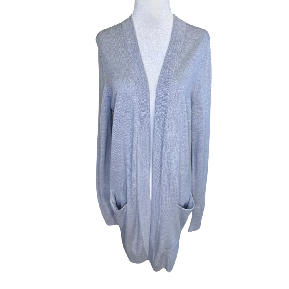 Nordstrom Women's XS Merino Wool Blend Open Front Longline Cardigan Gray Blue